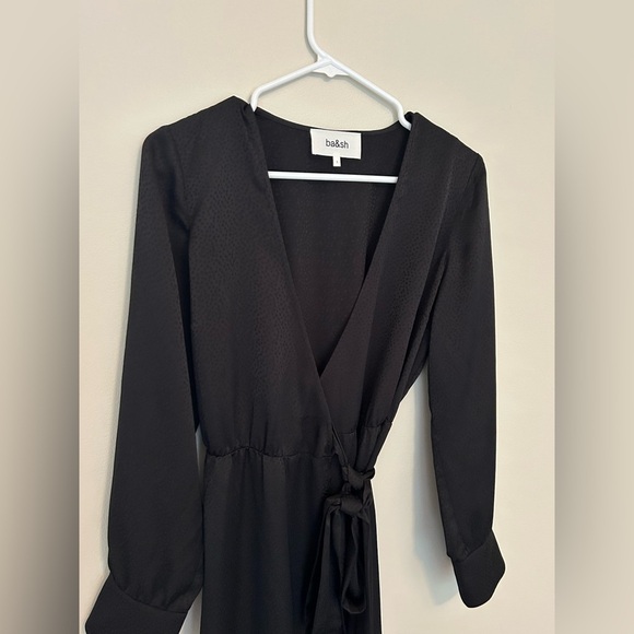 Ba&sh Women's Iris Dress Size 4 Small True Wrap Black Long Sleeve Midi Cocktail - Picture 4 of 12
